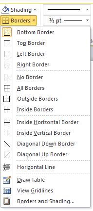 FORMATTING CELLS You can apply formatting to individual cells, groups of cells, or the entire table. Applying borders is handled differently when you have multiple cells selected.