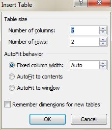 USING INSERT TABLE If you need a large number of columns, you should use the Insert Table option.