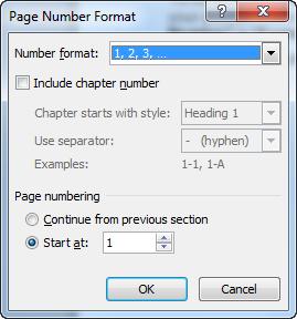 Click on the Format button to open this window: Use the drop-down menu for Number format to select either small Roman numerals or Arabic numerals.