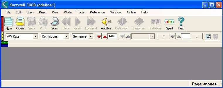 The Kurzweil 3000 Application Window When you start Kurzweil 3000 for the first time, you see the Main Menu bar and the Classic toolbar set: A B C D E A Main Menu bar Access all Kurzweil 3000