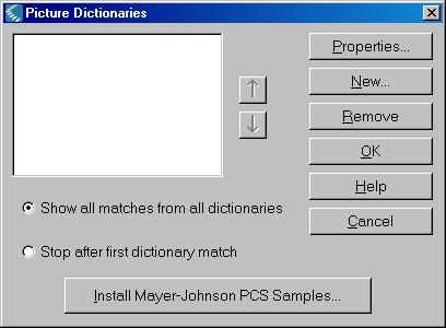 Setting Up Picture Dictionaries All picture dictionary operations can be found in the Picture Dictionaries dialog.