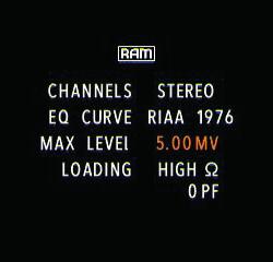 On any phono input, the RAM menu becomes also available in the advanced parameters menu. As many settings are available, changes are applied after 2 seconds of inactivity.