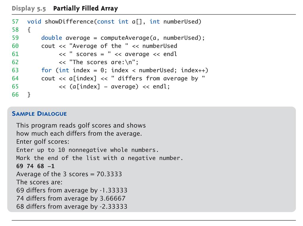 Partially-filled Arrays Example:
