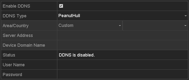 Figure 11. 6 PeanutHull Settings Interface NO-IP: Enter the account information in the corresponding fields. Refer to the DynDNS settings. 1) Enter Server Address for NO-IP.