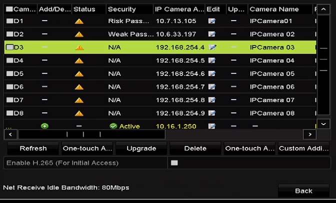 Figure 2. 38 List of Connected Cameras The cameras connecting to the PoE interface cannot be deleted in this menu. 2. Click the button, and select the Adding Method in the drop-down list.