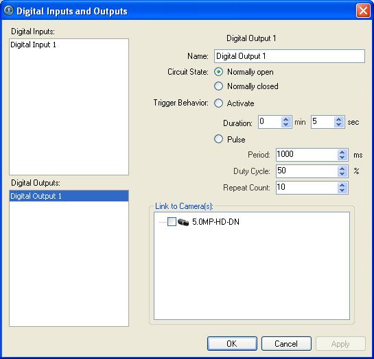 Avigiln Cntrl Center Enterprise Client User Guide Figure A. Digital Inputs and Outputs dialg bx: Digital Output Settings 4. Enter a name t identify the digital utput. 5.