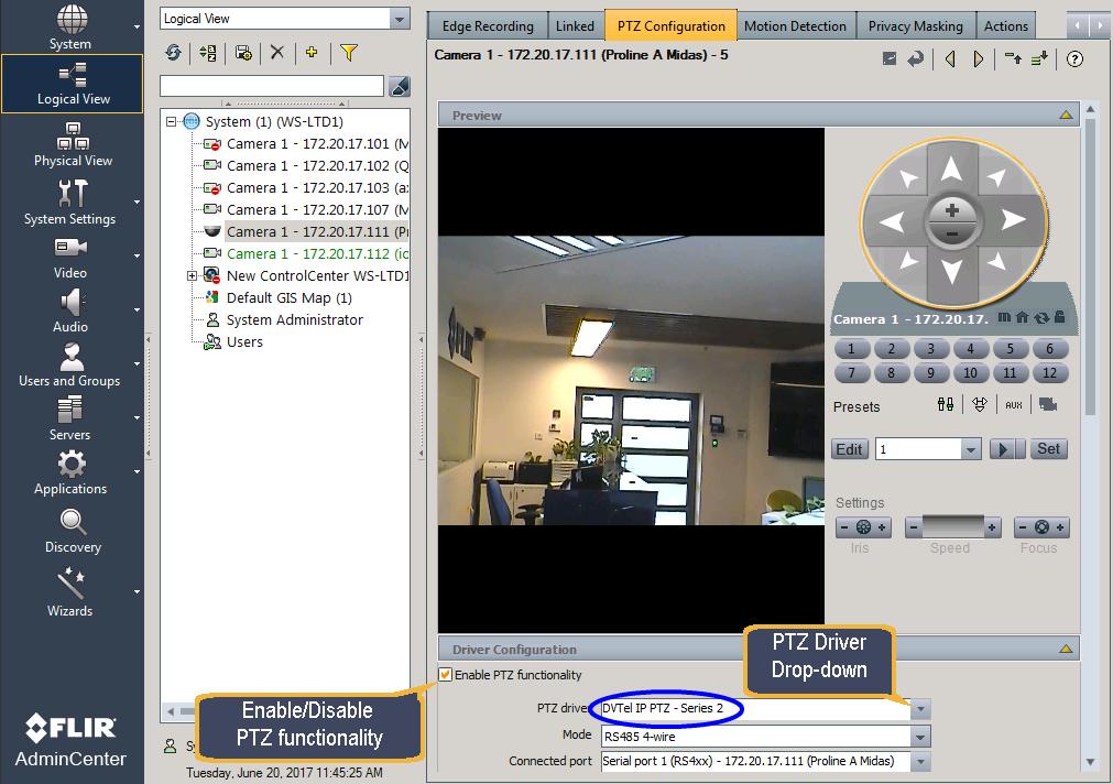 Latitude System Overview and Main Components password 2. Go to the Camera/PTZ Configuration page (shown here). 3. Carefully note which PTZ Driver is in use for the camera (circled). 4.