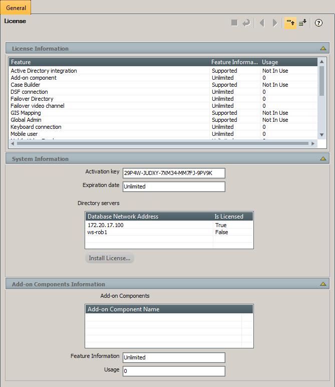 Licensing your VMS Figure 10 Licensing Tab License Information This lists all possible licensed components and features.