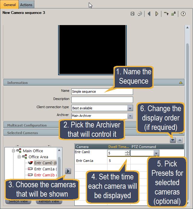 Logical Configuration 7.2 Sequences A Camera Sequence is a succession of scenes that can be viewed in a tile. To create a Sequence, right-click the System icon and select Add Camera Sequence.