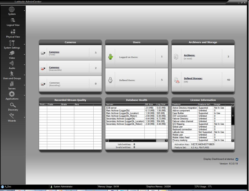 APPENDIX 2 - Admin Center - User Interface Details 12.3 Dashboard The Dashboard provides a managerial snapshot on various system-wide activities and settings.