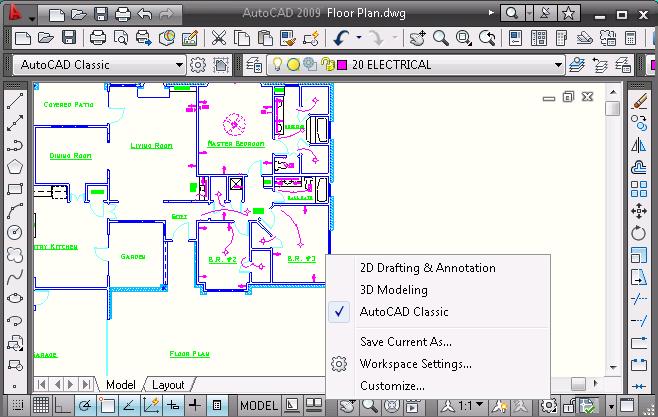 Switching Workspaces in AutoCAD 2009 This tutorial outlines the steps in switching workspaces to complement the user s drawing environment.