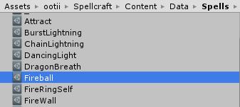 Assets Each spell is an individual Unity asset. This means it s a file that Unity understands how to save, package, and load.