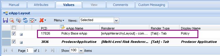 The following example shows the matching value in the eapp Layout Section component for the ProducerApplication row: The ProducerApplication row defines the renderer to use.