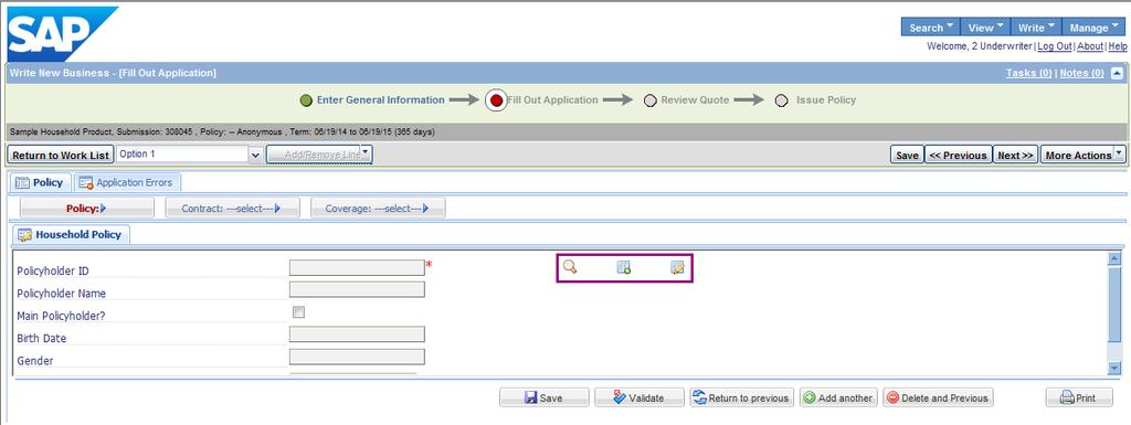 The following example shows the icons for the Sample Household Product in FS-QUO: 8. Configure which business partner fields to display in the add and edit business partner dialogs, as follows 1.