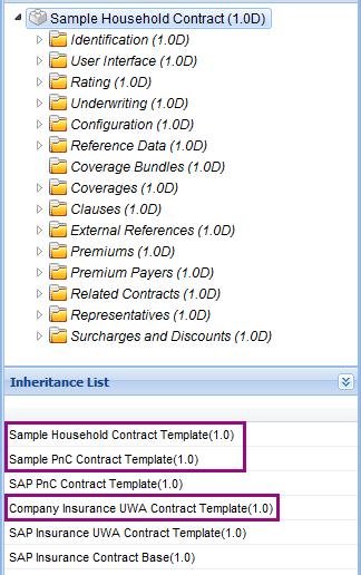 The following example shows the custom templates configured for the Sample Household Contract object: In your company, the inheritance list might look similar to the following example: ABC Household