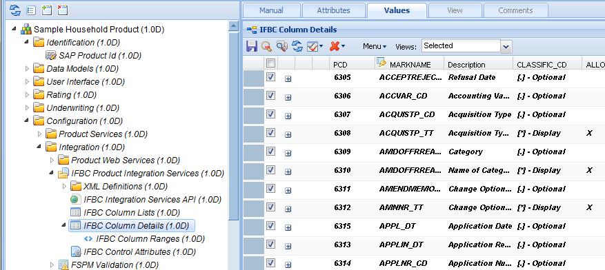 4. Open the IFBC Column Details component and select the characteristics (marks) that apply, as shown in the following example: Note: