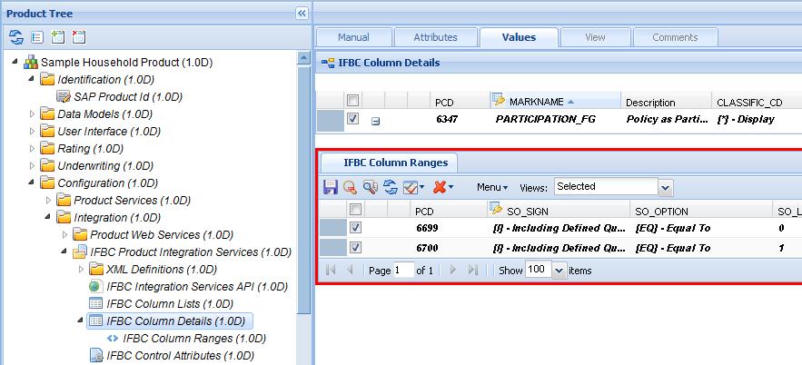 If a column detail has an associated range of values, expand the detail row, and in the IFBC Column Ranges component, do one of the