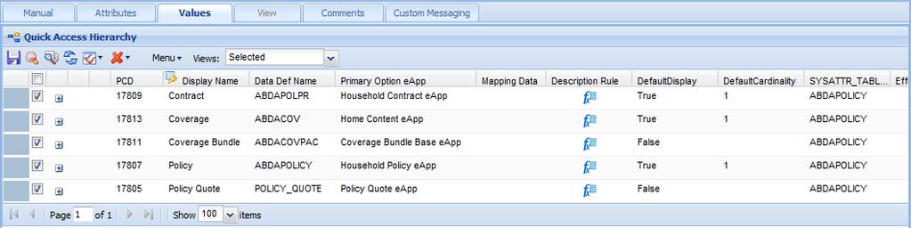 8.7.3 Configuring Product Hierarchy This product hierarchy defines the Policy, Contract, Coverage, and Sub Coverage tabs that appear in the eapp in FS- QUO, as shown in the following example: To