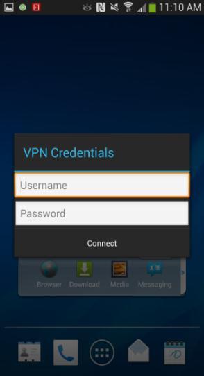 Figure 24 4: VPN The ability to use VPN is determined by your Toggle Administrator. IF your Toggle Administrator has enabled VPN, enter your VPN credentials when prompted.