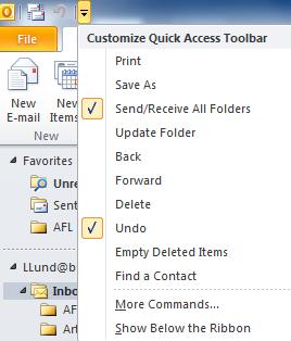FILE TAB Quick Access Toolbar Use the drop down arrow at the end of the toolbar and click on the items you want to add.