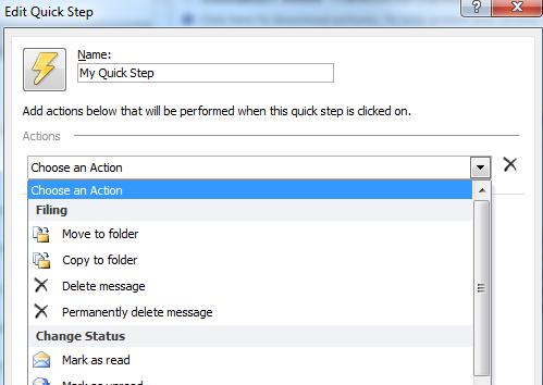 This feature allows you to move mail to folders and file your emails. 2 1 Creating a New Quick Step 1. Name the Quick Step Ex.