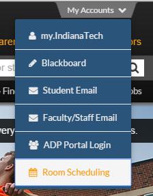Step 1: Navigating to Ad Astra Requesting a Recurring Meeting Go to www.indiantech.edu. In the upper right hand corner of the web page is a My Accounts button.