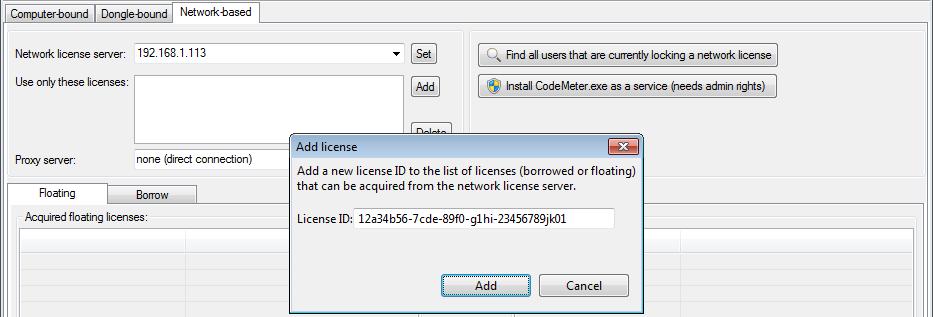 Figure 1.14. Add a new license ID Add the license ID in the Add license dialog that appears and then click Add.