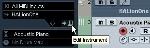 Below the Edit button is a small LED that will light up when MIDI data is received by the instrument. The rightmost button allows you to activate the desired output for the instrument.