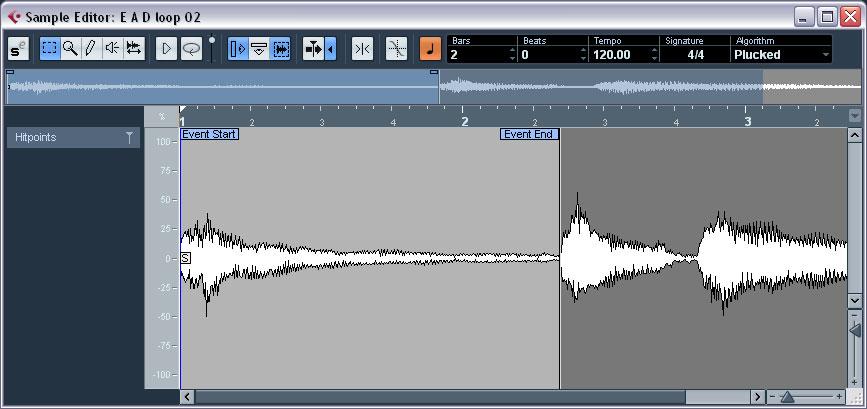3. Click and draw at the desired position in the waveform display. When you release the mouse button, the edited section is automatically selected.