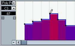Adding and editing Poly Pressure events Poly Pressure events are special, in that they belong to a specific note number (key).