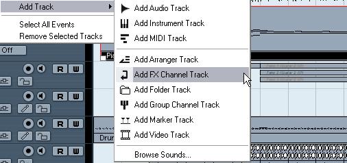 Handling tracks To add a track to the project, select Add Track from the Project menu and select a track type from the submenu that appears.