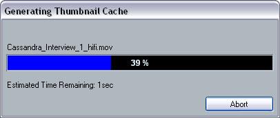 Generating thumbnail cache files during video import A thumbnail cache file will be created automatically before the file is inserted in the Project window, if you activated Generate Thumbnail Cache