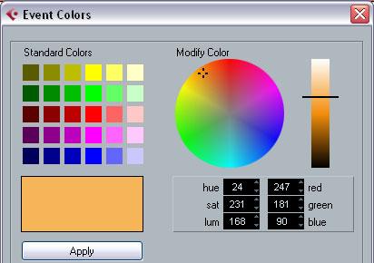 Using the Color tool 1. On the toolbar, select the Color tool. 2. Click the small strip below it to bring up the color palette. 3. Select a color. 4. Click on a part/event to assign the color.
