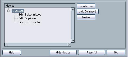 5. Repeat the procedure to add more commands to the macro. Note that commands are added after the currently selected command in the list.