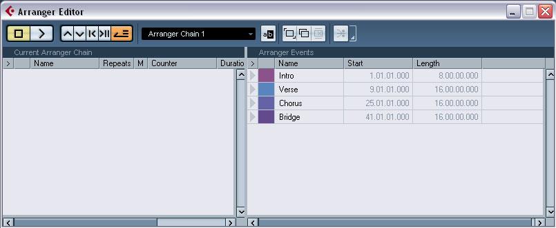 Creating an Arranger chain You can set up an Arranger chain in the Arranger Editor or in the Inspector for the Arranger track.