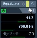 EQ bypass Whenever one or several EQ modules are activated for a channel, the EQ button will light up in green in the Mixer channel strip, Inspector (Equalizer and Channel sections), Track list and