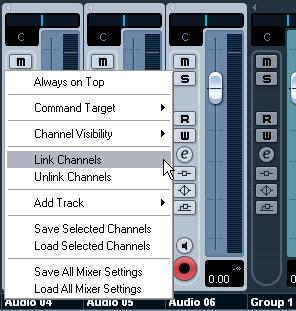 Utilities Link/Unlink channels This function is used to link selected channels in the Mixer so that any change applied to one channel will be mirrored by all channels in that group.