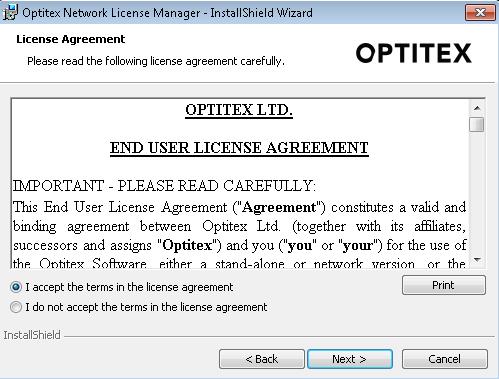 4. Click the I accept the terms in the license agreement radio