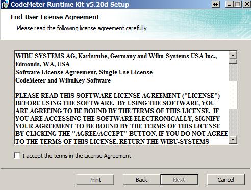 5. Read the license agreement, then select the I accept the terms in the License