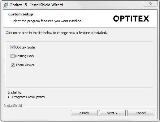 Select the required components: 1. Optitex Suite: Installs all Optitex Applications. 2.