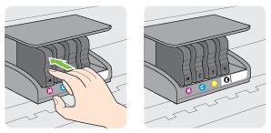 Chapter 7 4. Remove the new ink cartridge from its packaging. 5. Using the color-coded letters for help, slide the ink cartridge into the empty slot until it is securely installed in the slot.