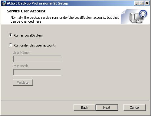 If installing the SE, select Run under this account and enter the Administrator s details If it fails to