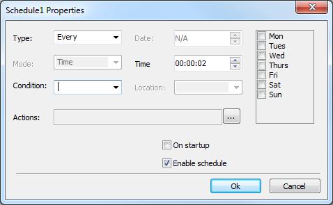 Click on the text in the Schedule column (Daily, Time, 13:57)..we need to change this to a schedule type that is performed every 2 seconds.