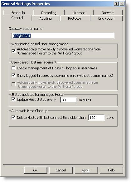Configuring the Screen Recording Gateway Configuring the Screen Recording Gateway Permissions for Administrators STEP RESULT: The General Settings Properties dialog box appears (Figure 1). Figure 1.