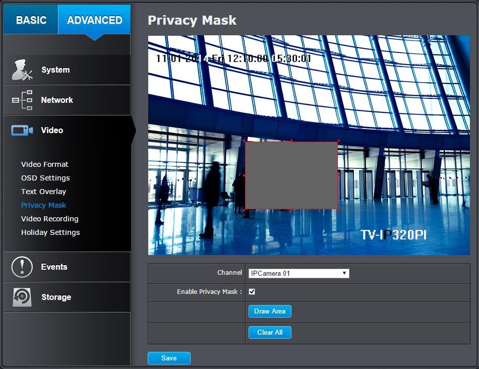Privacy Mask Video Recording Create a masking area to keep your privacy. You can create up to four independent masking areas by clicking and dragging on the screen.