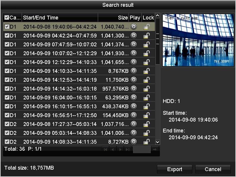 Export with search Select the video clips you want to export by check or uncheck the video clip.