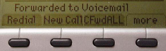 After a brief pause the phone line will automatically turn on the voicemail system. A notice will appear at the bottom of the LCD screen stating that calls have been forwarded to voicemail.