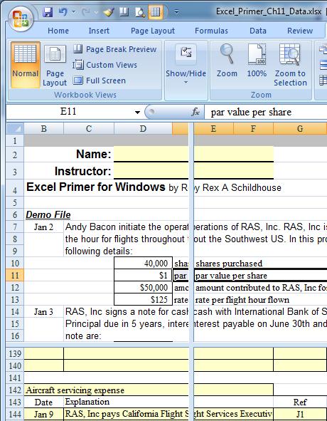 areas not normally used for data. You can still enter these areas by simply mouse clicking into them. Split Pane Utilize the Split Pane worksheet of the data file for this section.