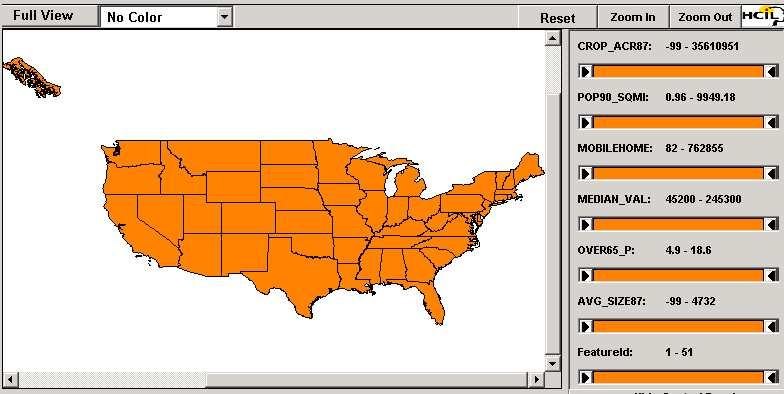 currently selected for detail. Our Dynamap project for the U. S. Census produced a Visual Basic program with a choropleth U. S. map at the state and county levels, a scattergram, and dynamic queries [5] (see Figures 4 and 5).