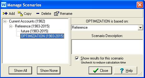 Figure 45: Scenario tree after creating the OPTIMIZATION scenario. Note: This step has to be performed by the user inside WEAP. 4.4.2.
